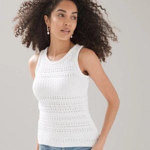 White House Black Market White Knit Tank Top 100% Cotton Size Medium